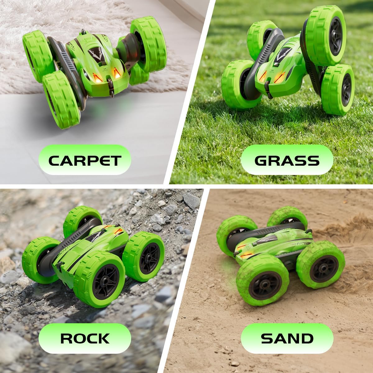 Remote Control Car for 6-12 Year Old Double Sided 360°Rotating 4WD RC Cars with Headlights 2.4GHz Rechargeable Electric Stunt Race Car Toy for Boys Girls Birthday Gifts(Green)