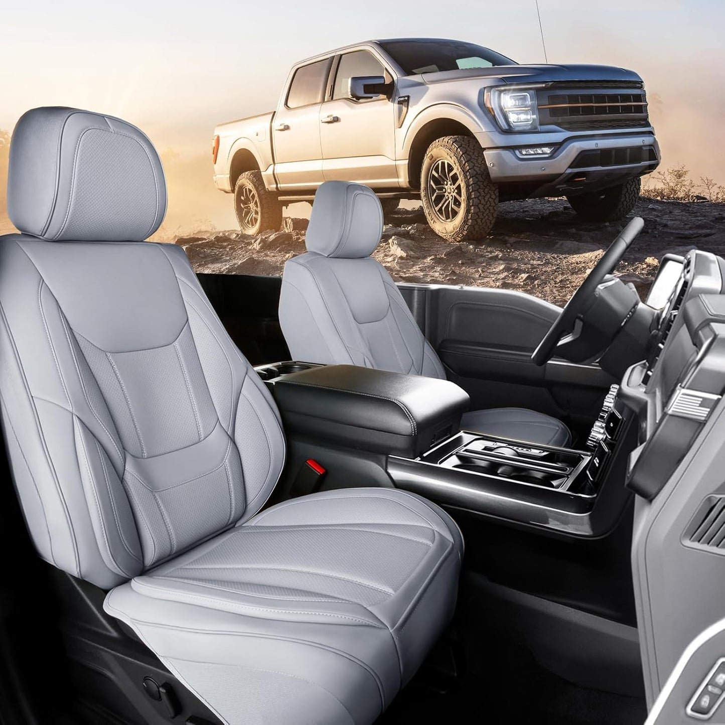 Coverland Custom Car Seat Covers Compatible with 2007-2014 Sierra 2500HD Crew Cab - Premium Leather Non-Slip Memory Foam Waterproof Interior Protector Front Seat-Gray [See Size Chart-Size A38]