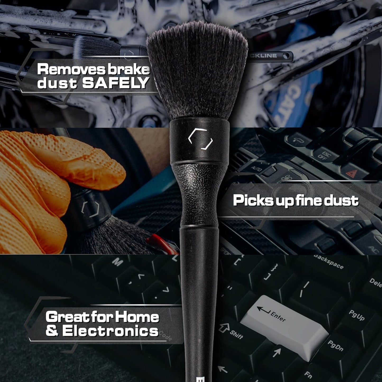 Blackline Car Detail Brushes- Luxury Car Detailing Brush Set for Interior and Exterior - Best Auto Detailing Brushes - Premium Car Detailing Brushes (Ultra Soft Bristles)