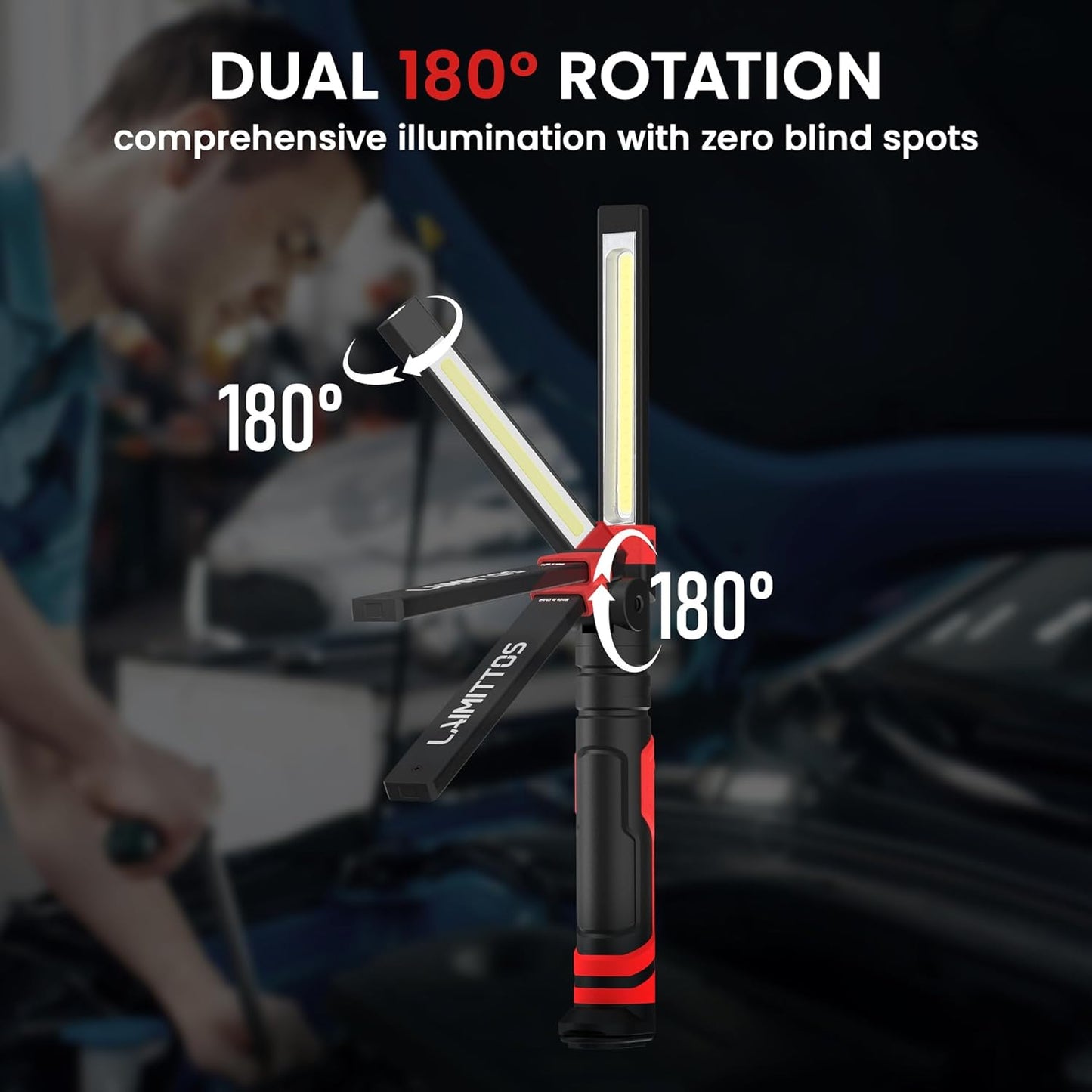 Rechargeable Work Light 2500mAh Magnetic LED Work Light Flashlight Mechanic Light Tool Gifts for Men Him, Foldable Lamp with Hook for Car Repair Emergency BBQ Grill