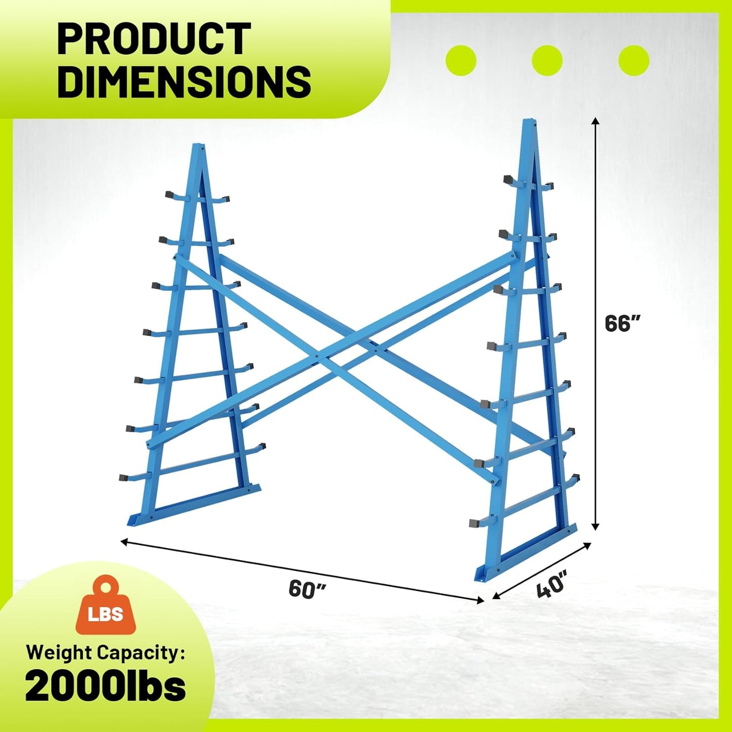 Horizontal Lumber Storage Rack, Heavy Duty 2000 LBS, 60” W x 66” H x 40” D, 7-Tier Metal Garage Shelf with Adjustable Arms for Wood, Pipes, and Building Materials