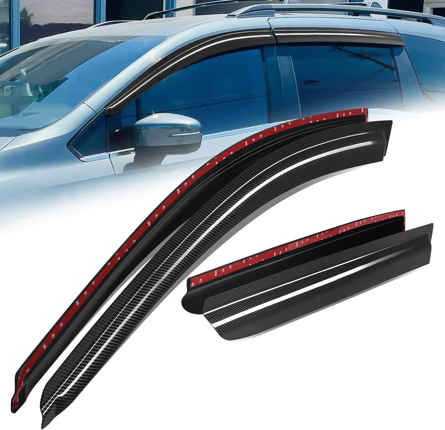 Auto Dynasty 4Pcs Carbon Fiber Pattern Window Visors Compatible with 2005 2006 2007 2008 2009 2010 Honda Odyssey, Tape-On Front & Rear Window Deflectors, Glossy Dark Smoke