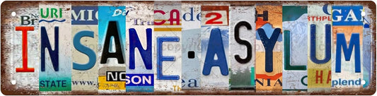INSANE ASYLUM Vintage Metal Tin Sign, Street Sign, Home Decor, Room Decor, Wall Decor, Bathroom Decor, Bar Decor, Cafe Decor, Garage Decor, 16 x 4 Inch