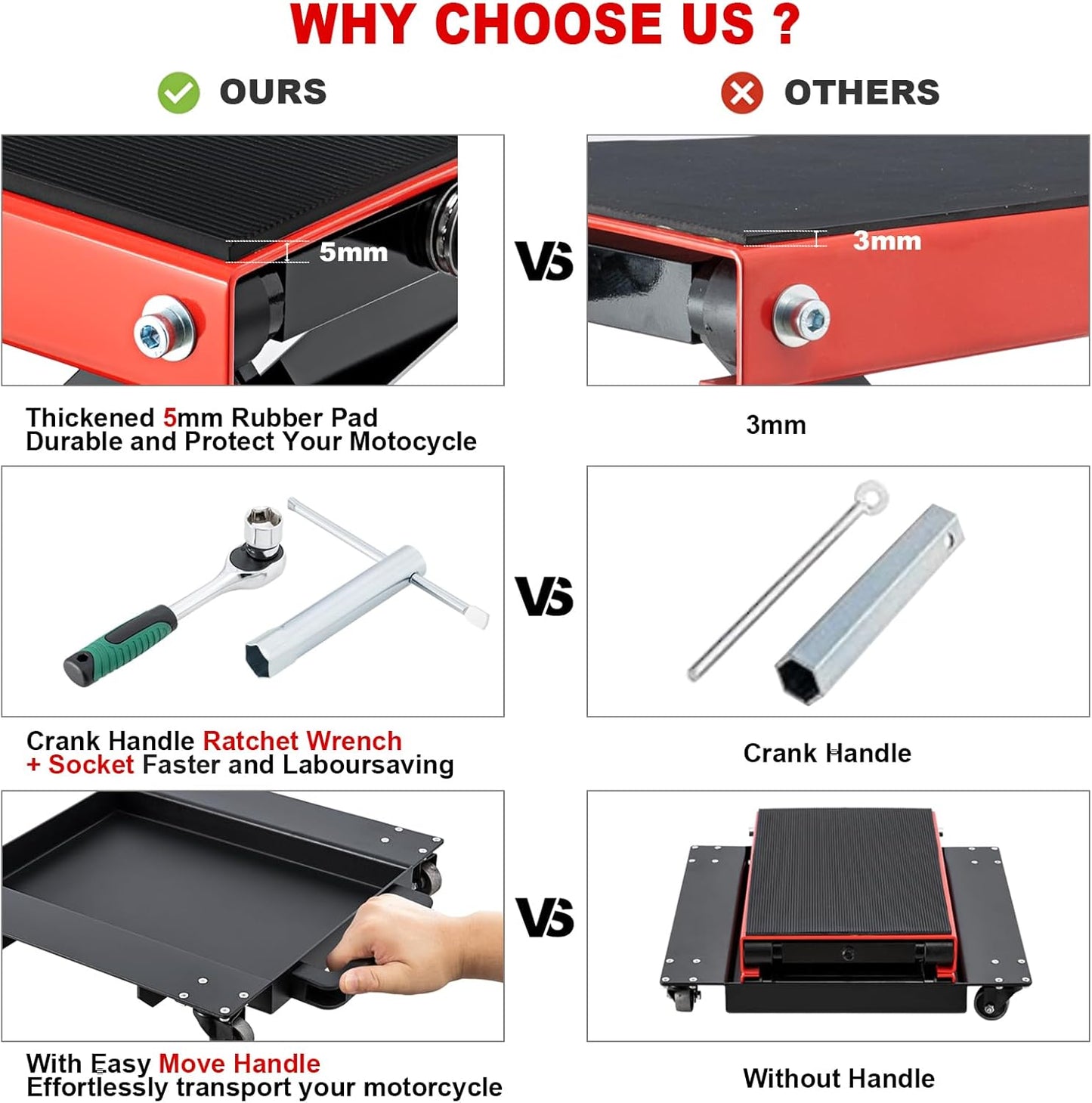 CXRCY1200 LBS Motorcycle Jack with Dolly, Motorcycle Lift Scissor Jack Upgraded Dirt Bike ATV Steel Motorcycle Hoist Stand with Ratchet Wrench,Crank Handle,Thickened Rubber Pad,Wide Deck