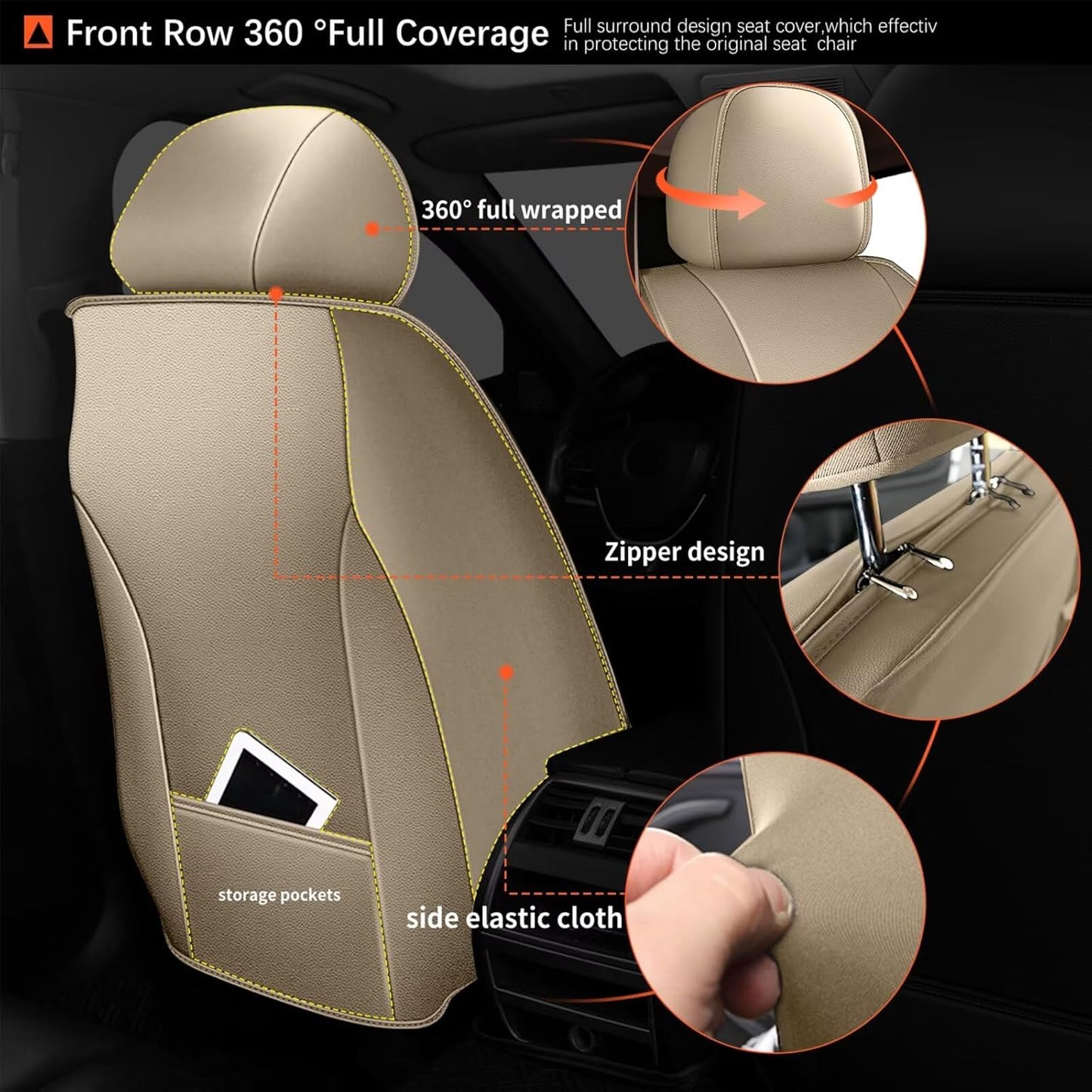 Seat Covers Fit for Toyota Camry 2012-2023 2024 2025: Car Seat Covers Full Set 5 Seats Leather Ice Silk Breathable Waterproof Automotive Seat Cushion Protector (Black & Beige)