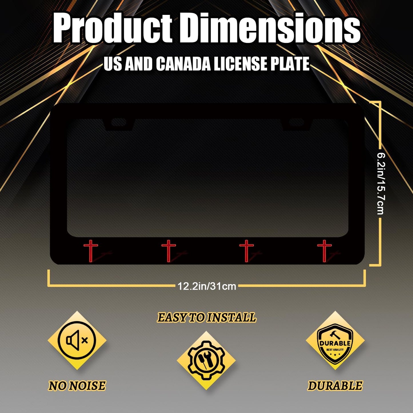 Jesus Cross License Plate Frame Red Christian Cross License Plate Holder Funny License Plate for Car Decoration Stainless Steel Religiou Car Accessories with Screws Men Women 12.3" x 6.3"