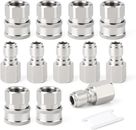 TAISHER 12PCS 304 Stainless Steel Pressure Washer Adapter Kit, Quick Connect Fittings，3/8" Female