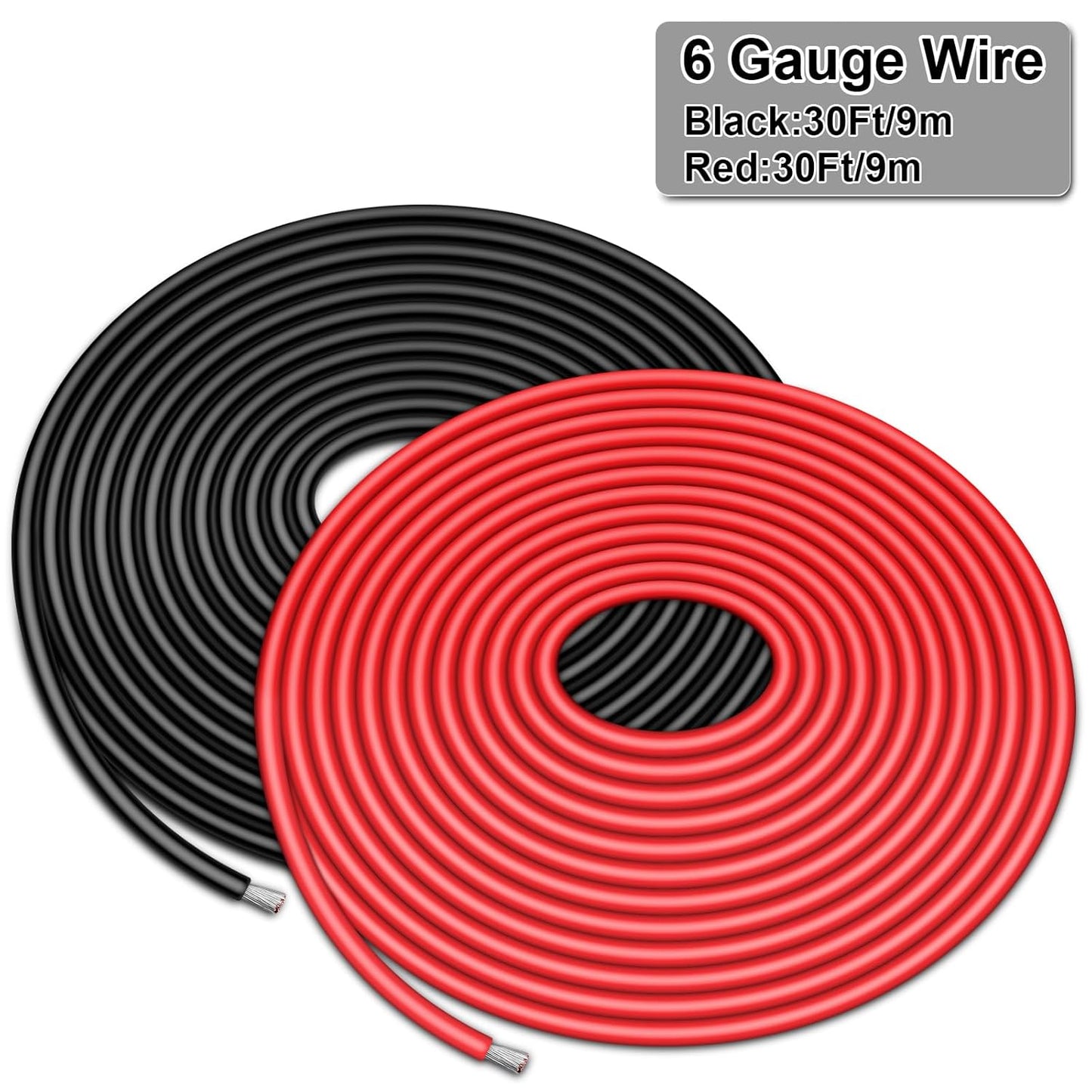 6 Gauge Wire - iGreely 30 FT Red & 30 FT Black 6 Gauge Tinned Copper Electrical Wire Cable for Car Audio Automotive Trailer Marine Harness Wiring 6AWG 30Ft