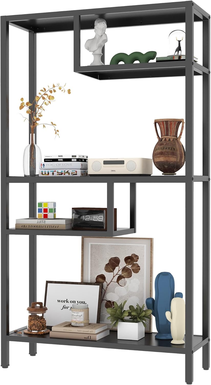 Metal Storage Shelves, 70.9” Tall Geometric Bookshelf, Floor Standing Display Shelving Unit Home Decor Furniture for Office, Bedroom, Living Room, Easy Assembly, Black