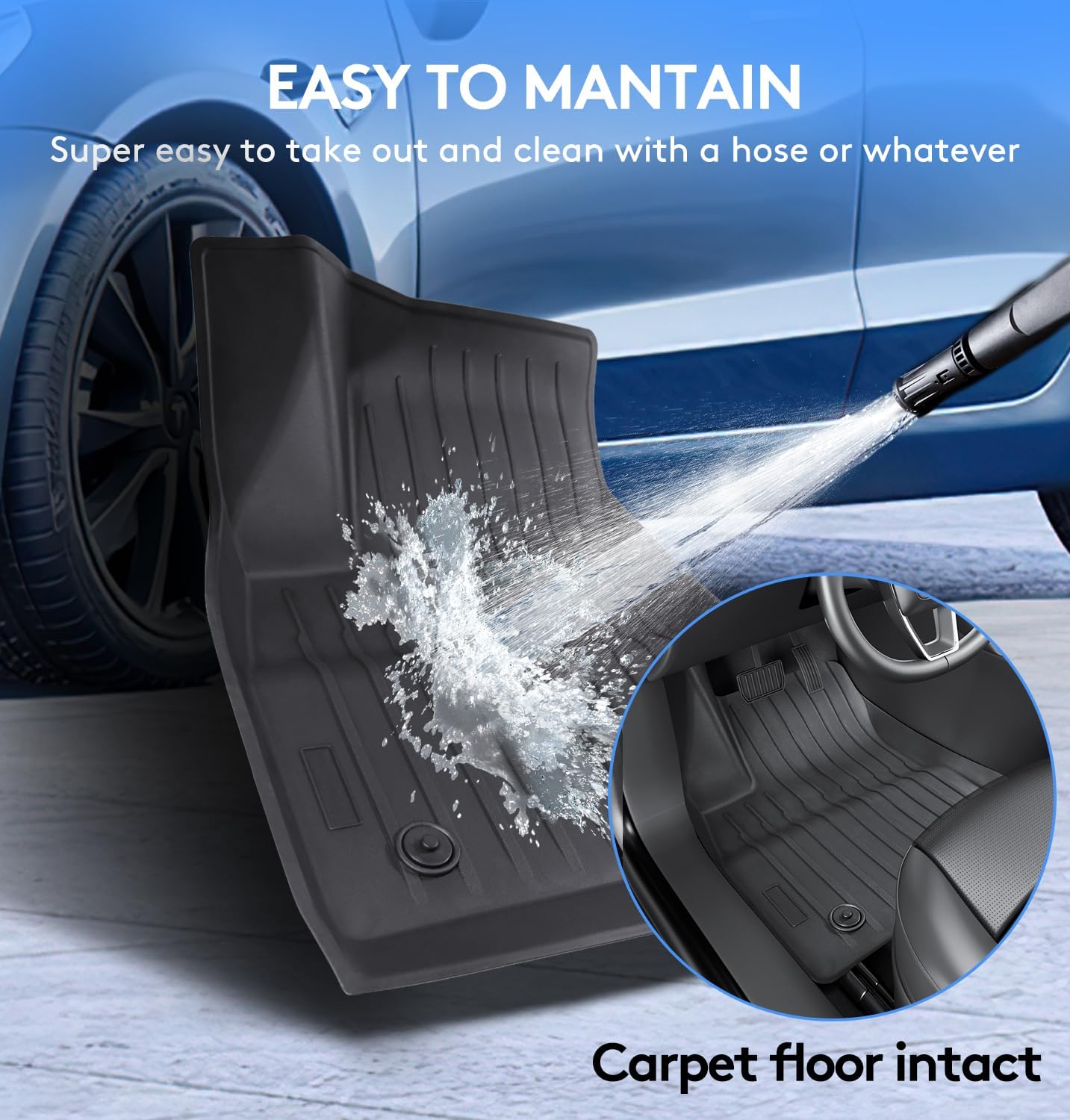 2025 New Version Floor Mats for Tesla Model 3 Highland - Custom Fit All Weather TPE Front & Rear Row Mats, 3-Piece