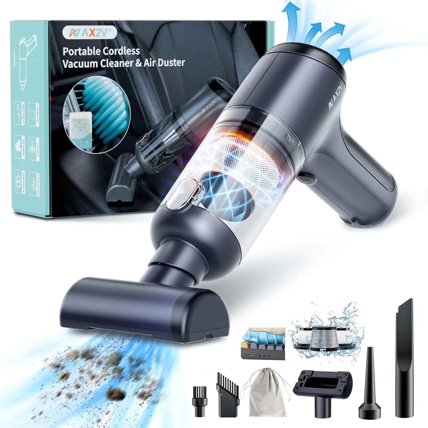 Car Vacuum Cleaner,80W/16Kpa/20Mins,Lightweight Mini High Power Pet Portable Handheld Cordless Vacuum Pro, Rechargeable Small Extractor Vacuum Detailing with Cleaning Gel for Car, Home and Office