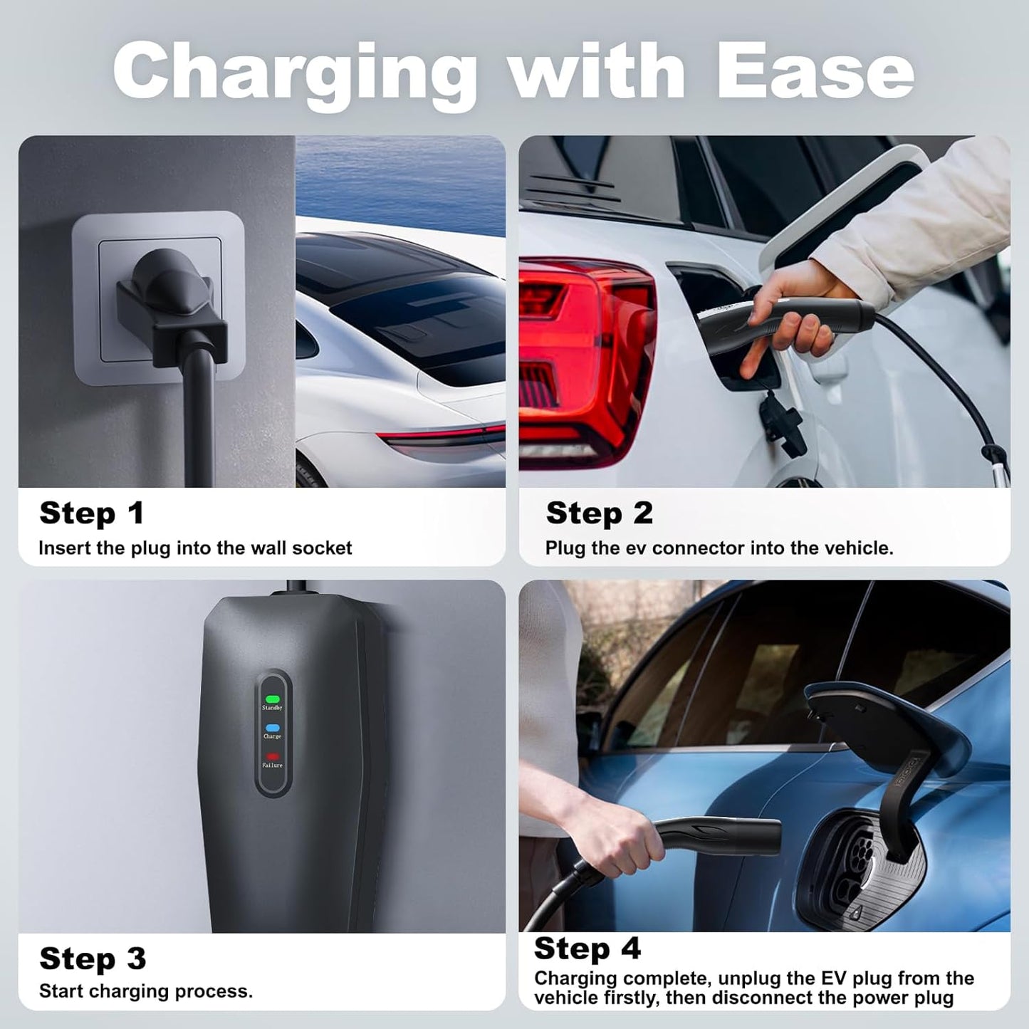 Level 1/2 EV Charger for Tesla 16Amp, Electric Vehicle Portable Charger with 20FT Cable, 3.5KW Home EV Charging Station for J1772 Electric Cars,110V-240V, NEMA 6-20 & NEMA 5-15 Plug