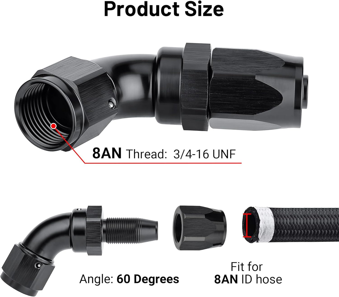 EVIL ENERGY 8AN 60 Degree One Piece Full Flow Hose End Fitting Swivel For CPE Braided Hose