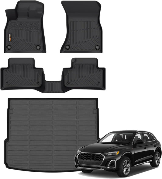 Binmotor-All Weather Car Floor Mats Cargo Liner Set for Audi Q5/SQ5 (Include Sportback) 2018-2025, TPE Car Mats Cargo Trunk Mat Rubber Liners for Audi Q5 Accessories