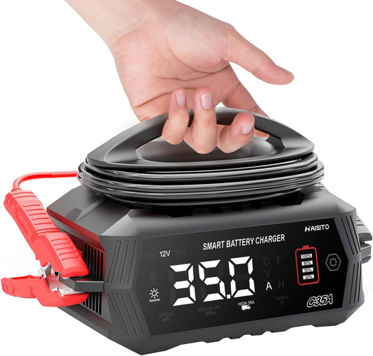 35 Amp Battery Charger, 6V/12V/24V Smart trickle Charger,car Battery Charger,Lithium, Lifepo4, Lead Acid (AGM/Gel/SLA...) Battery maintainer, desulfurizer, for:car, Boat, Motorcycle,Lawn mowers..