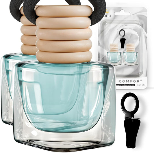 Car Air Fresheners - Linen Comfort Car Air Freshener for Men and Women | Pack of 2 Long Lasting Automotive Air Freshener | Odor Eliminator Car Perfume | Car Air Freshener Vent Clip by Perfa