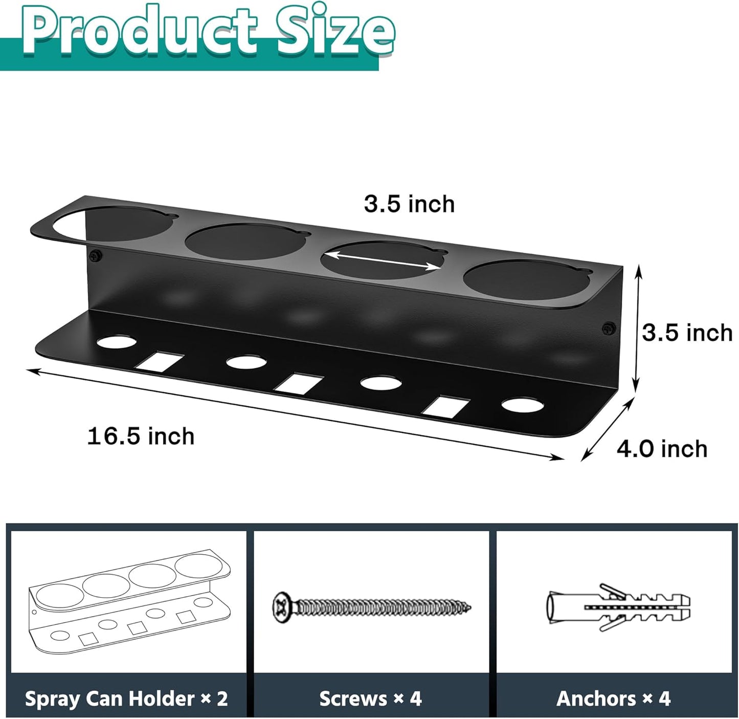 EVERHANGER Spray Can Holder, Wall Mount Spray Bottle Storage Rack Heavy Duty Spray Paint Bottle Organizer for Garage & Home, 8 Can Holes