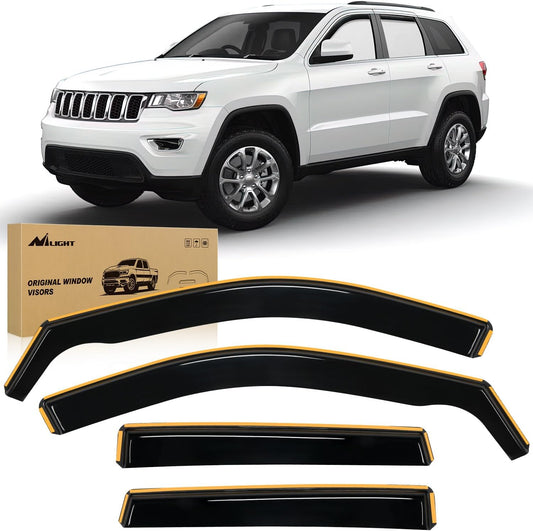 Nilight in Channel Rain Guards for Jeep Grand Cherokee 2011 2012 2013 2014 2015 2016 2017 2018 2019 2020 Vent Window Visors-4pcs