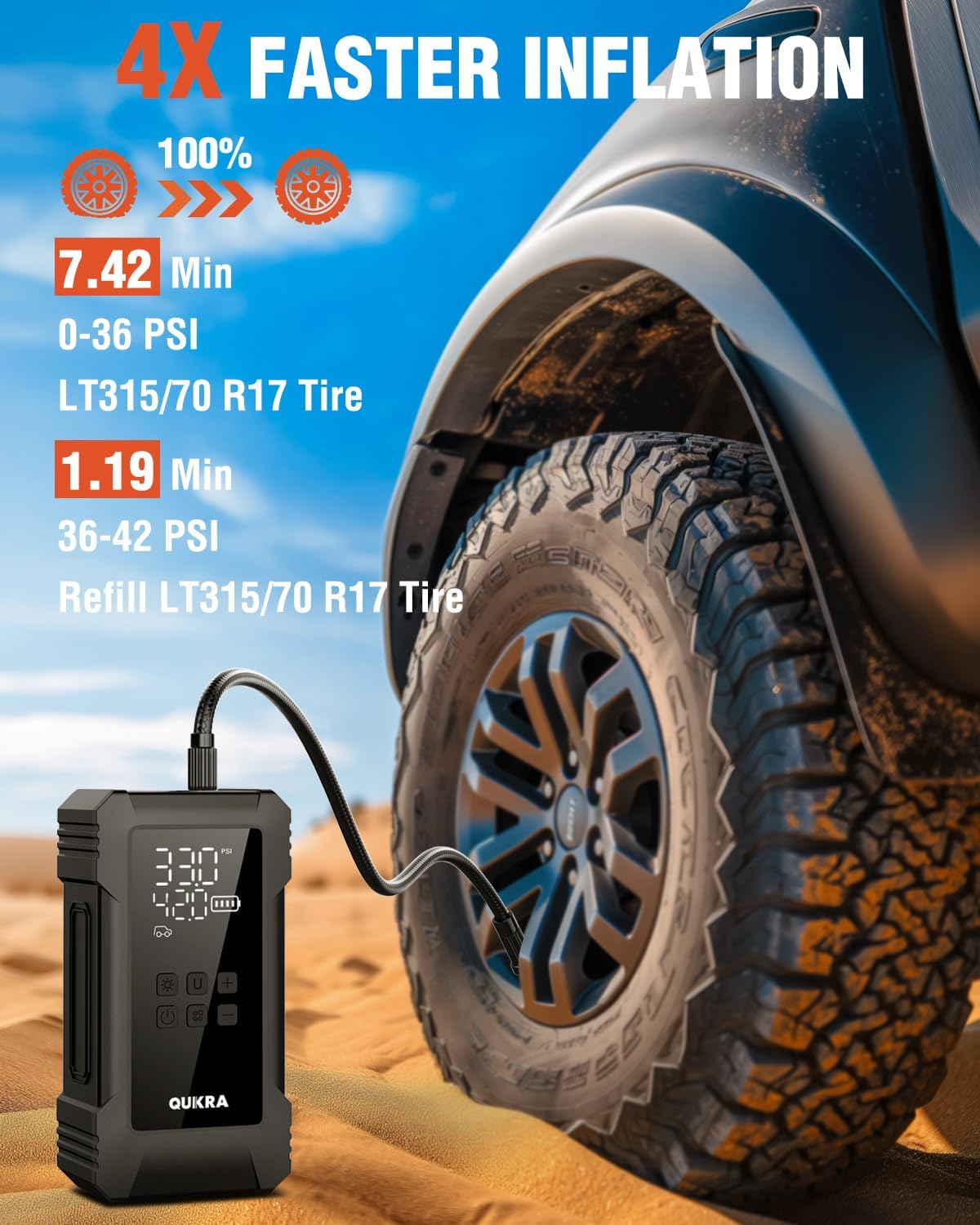 NW08 Tire Inflator Portable Air Compressor for Heavy-duty Vehicle, Dual Cylinder Cordless Air Pump for Car Tires with 12000mAh Battery Capacity, 4× Faster 150PSI Car Tire Pump for SUV, Truck, Pickup