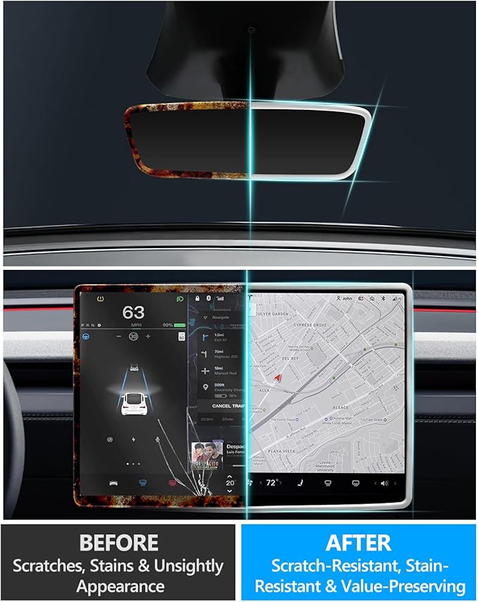 for Tesla Protector Trim Frame Model Y Juniper Model 3 Highlan 2026 Screen Edge Frame Rearview Mirror Cover Model Y Accessories Interior Silicone Decorations Center Console Decor White