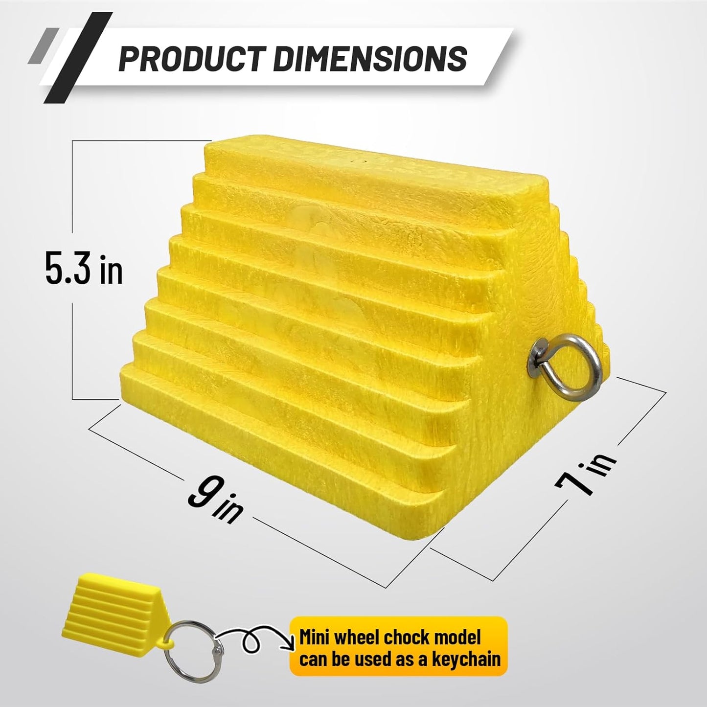 Premium 4 pcs Heavy Duty Wheel Tire Chocks, Vehicle Chocks with Eyebolt for Travel Trailers, Camper, Truck, Car and ATV 4 Pack, Yellow