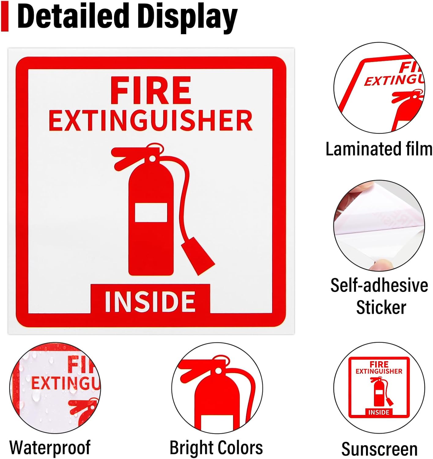 Madrigal Fire Extinguisher Inside Sticker Sign,8Pack 3x3" Self-Adhesive Vinyl, Weatherproof & UV Protected for Cars, Trailers, Rv's, Trucks and Vehicles, Red on White