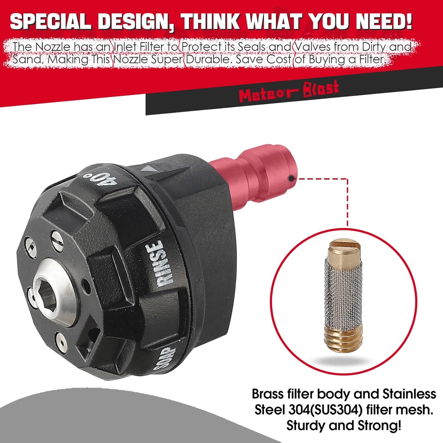 Meteor Blast Pressure Washer Nozzle, 6-in-1 Quick Change over and Adjustable, Power Washer Tips Replacement with 1/4 inch Quick Connector, MAX 4500PSI 2.0GPM for power washer and pressure washer