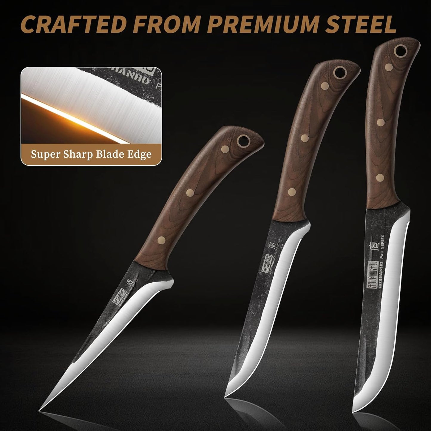 Butcher Knife Set 3-Piece, Super Sharp Hand Forged Fillet Knife & Dividing Knives & Paring Knives Set, Upgraded High Carbon Stainless Steel Meat Cutting for Home, Outdoor