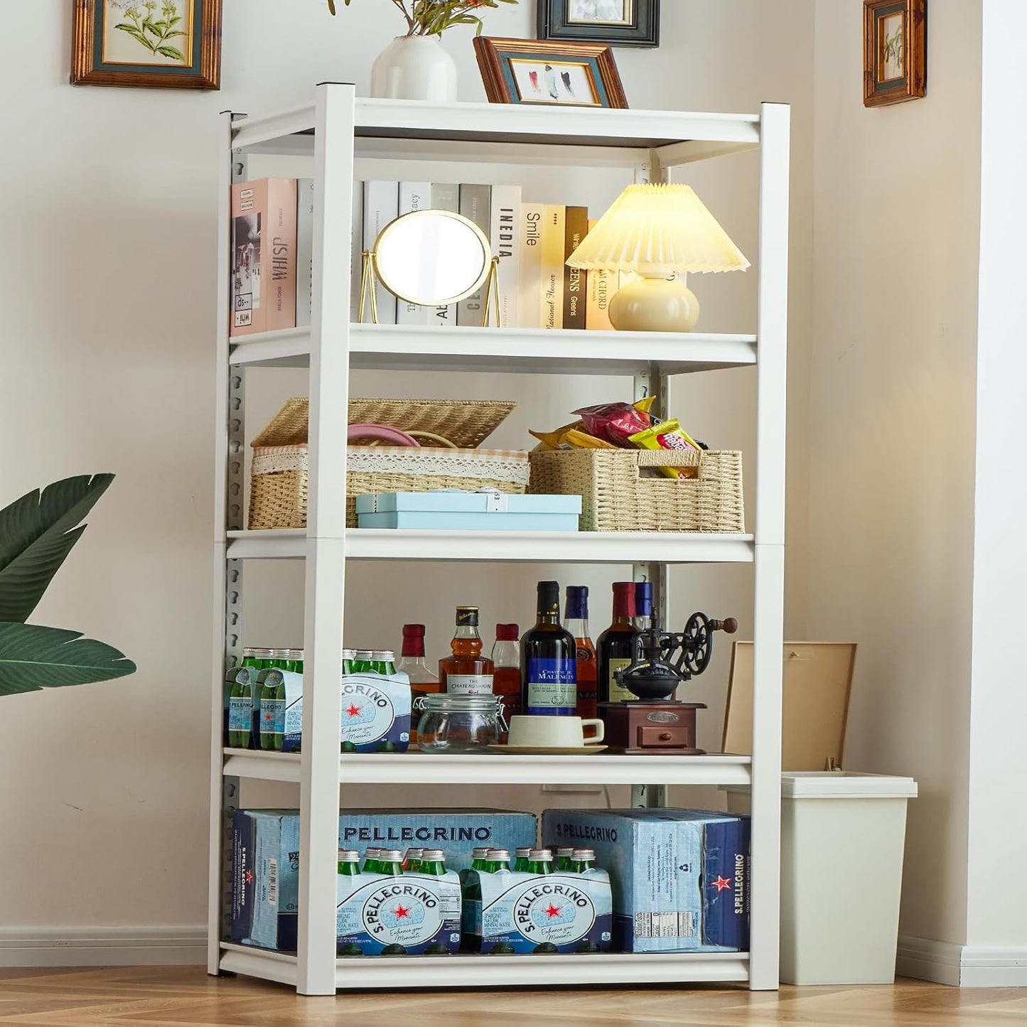 REIBII Storage Shelves 2500LBS Metal Shelving Adjustable Garage Shelving 5 Tier Metal Shelves 60" H White Shelves for Closet Kitchen Pantry 24.4''W X 16.4''D X 60''H