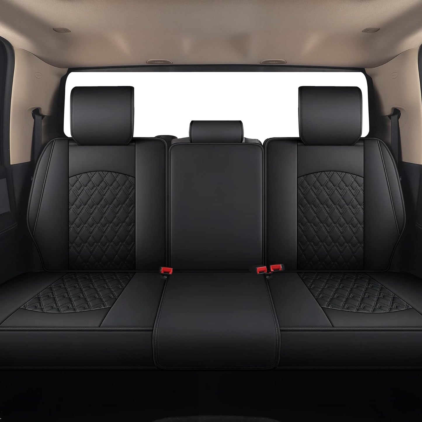 JOJOBAY Car Seat Covers for Dodge Ram Full Set,Fit Ram 2009-2023 1500/2500/3500 Pick-up Truck,Crew,Regular,Quad,Mega Cab,Waterproof Leather Seat Covers Protectors（5 PCS Full Set,Black）