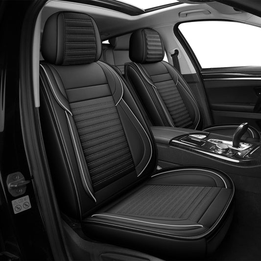 LINGVIDO Car Seat Covers,Breathable and Waterproof Faux Leather Automotive Seat Covers for Cars SUV Pick-up Truck Sedan(Front Seat,Black GrayLine)
