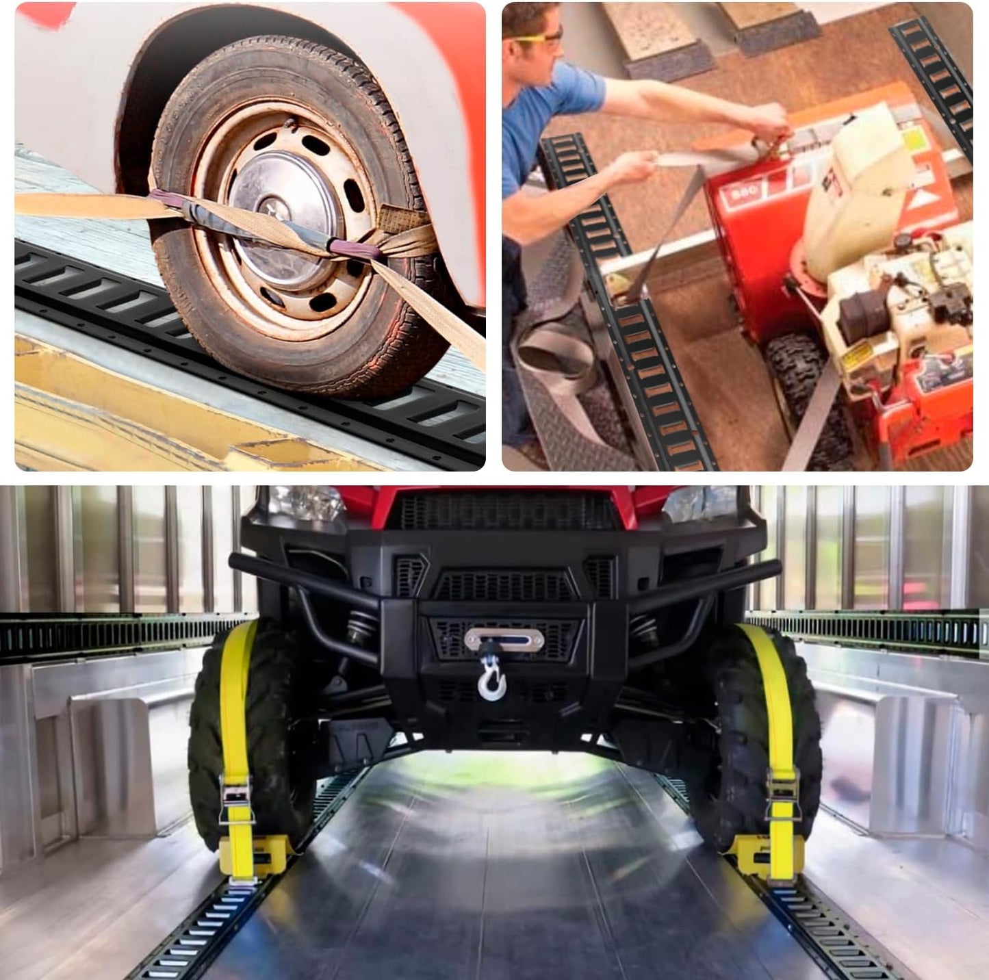 E Track 4'（4 Pack） with Powder-Coated Steel Trailer Tie Down for Garages, Trucks, Pickups, and Vans, E-Track Rail Reliable Cargo Restraint (Screws Not Included)