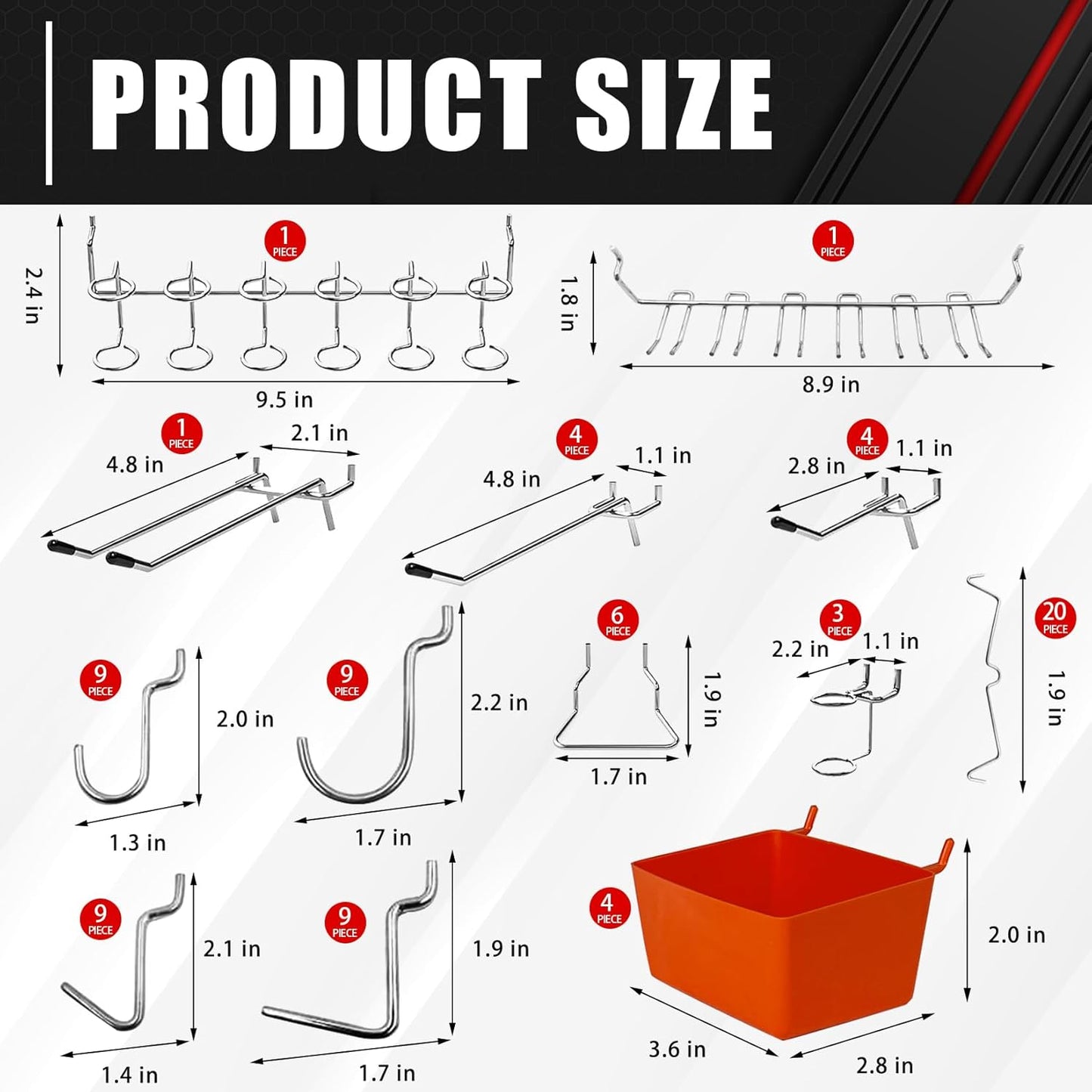 C&T 80 Piece Pegboard Hooks Assortment Kit, Pegboard Accessories Organizer Set with Bins, 1/8 and 1/4 in pegboard Hooks, for Hanging Tools, Organizing Various Tools,Garage Pegboard Wall Organization