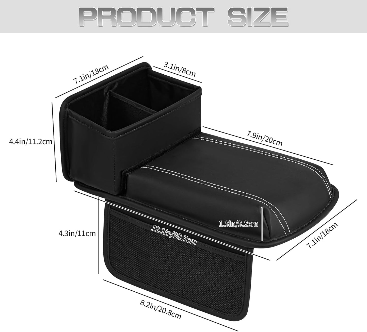 JEYODA Upgraded Car Armrest Cover,Premium Leather Car Armrest Cover Cushion with Storage Holder, Caddy for car (grey)