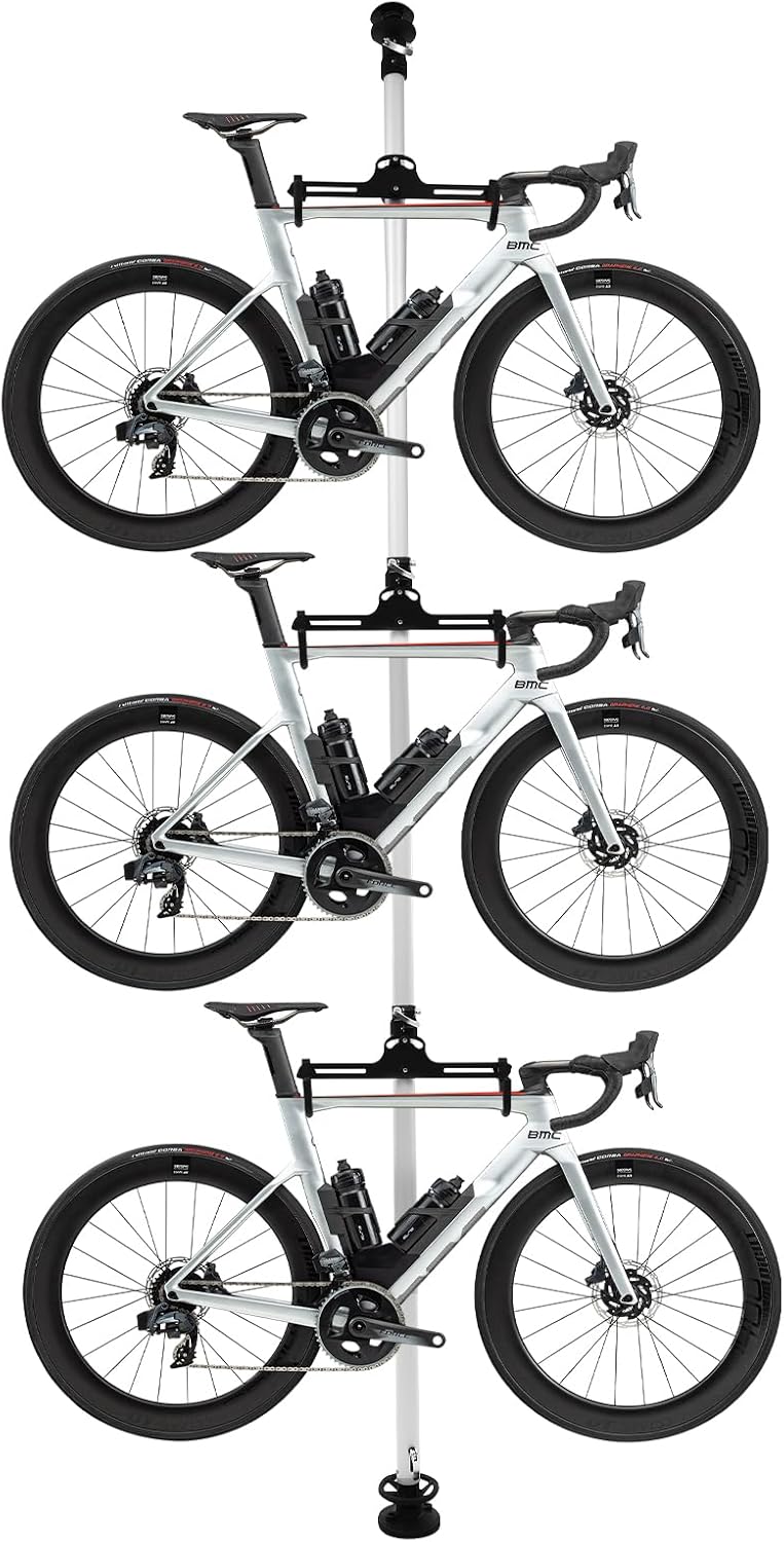 Floor to Ceiling 3 Bike Vertical Freestanding Hanger Parking Rack, Bicycle Storage Rack 360° Adjustable Hook Indoor Bike Storage Pole Stand for Storing Bicycles in Garages or Apartments