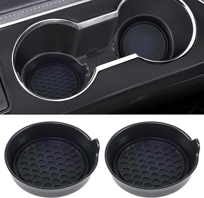 Amooca Car Cup Coaster Universal Automotive Waterproof Non-Slip Cup Holders Sift-Proof Spill Holder Car Interior Accessories 2 Pack Black