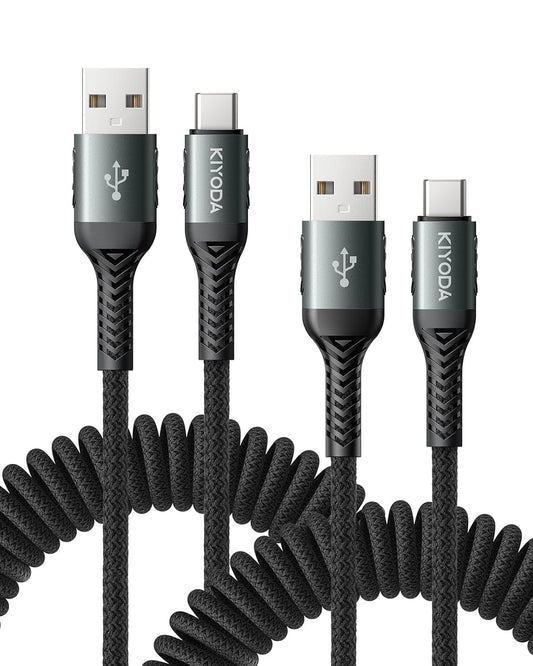 USB A to USB C Cable 3FT/6FT, Coiled USB C Cable for Car, 66W USB C Cable Fast Charging 3A USB C iPhone Cable Compatible with iPhone 16/15/Samsung Galaxy S20 S10 Plus Note 10 9 and More USB C Devices