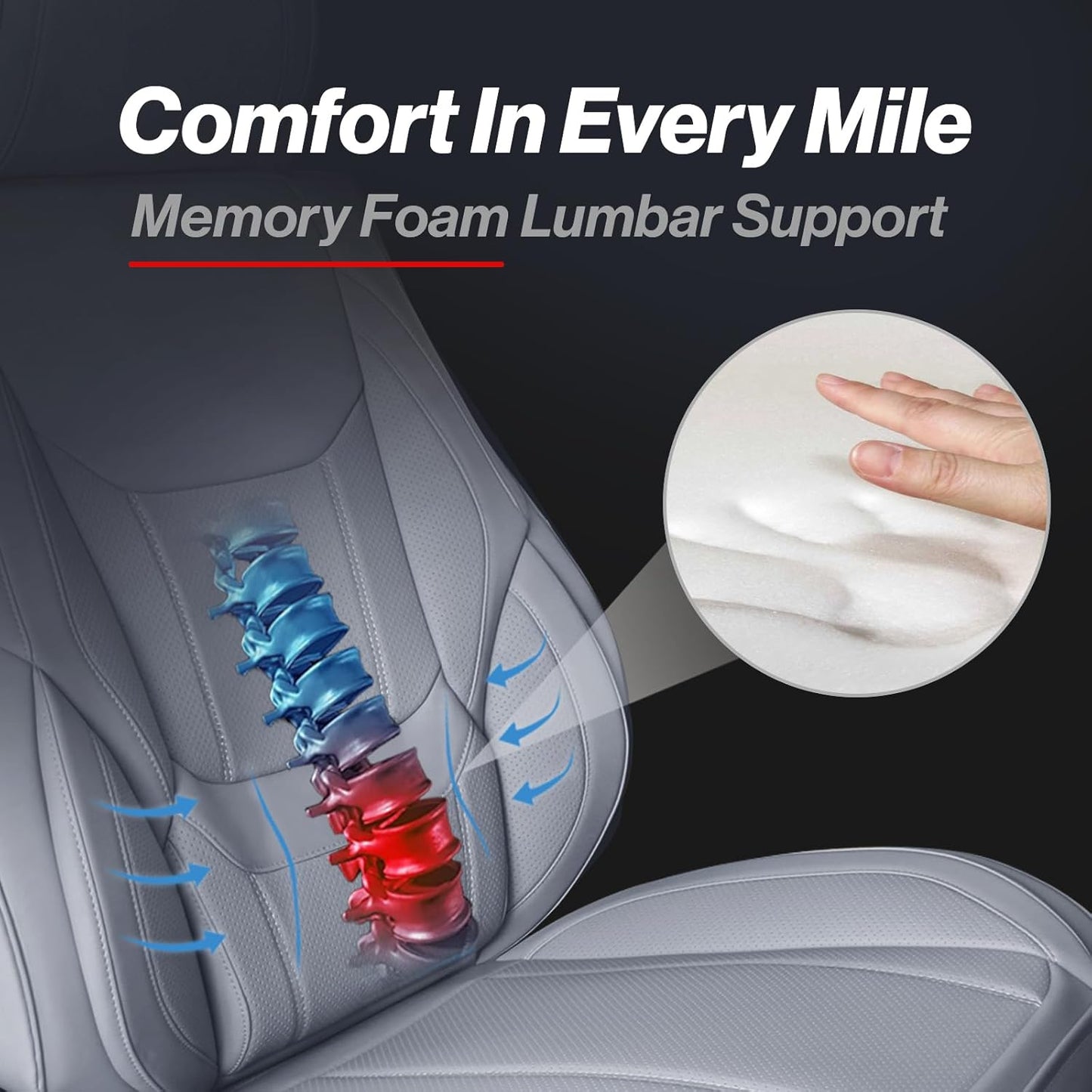 Coverland Custom Car Seat Covers Compatible with Ram 2500 Crew Cab - Premium Leather Non-Slip Memory Foam Waterproof Cover Custom Fit Interior Protector Full Set-Gray [See Size Chart-Size X141]