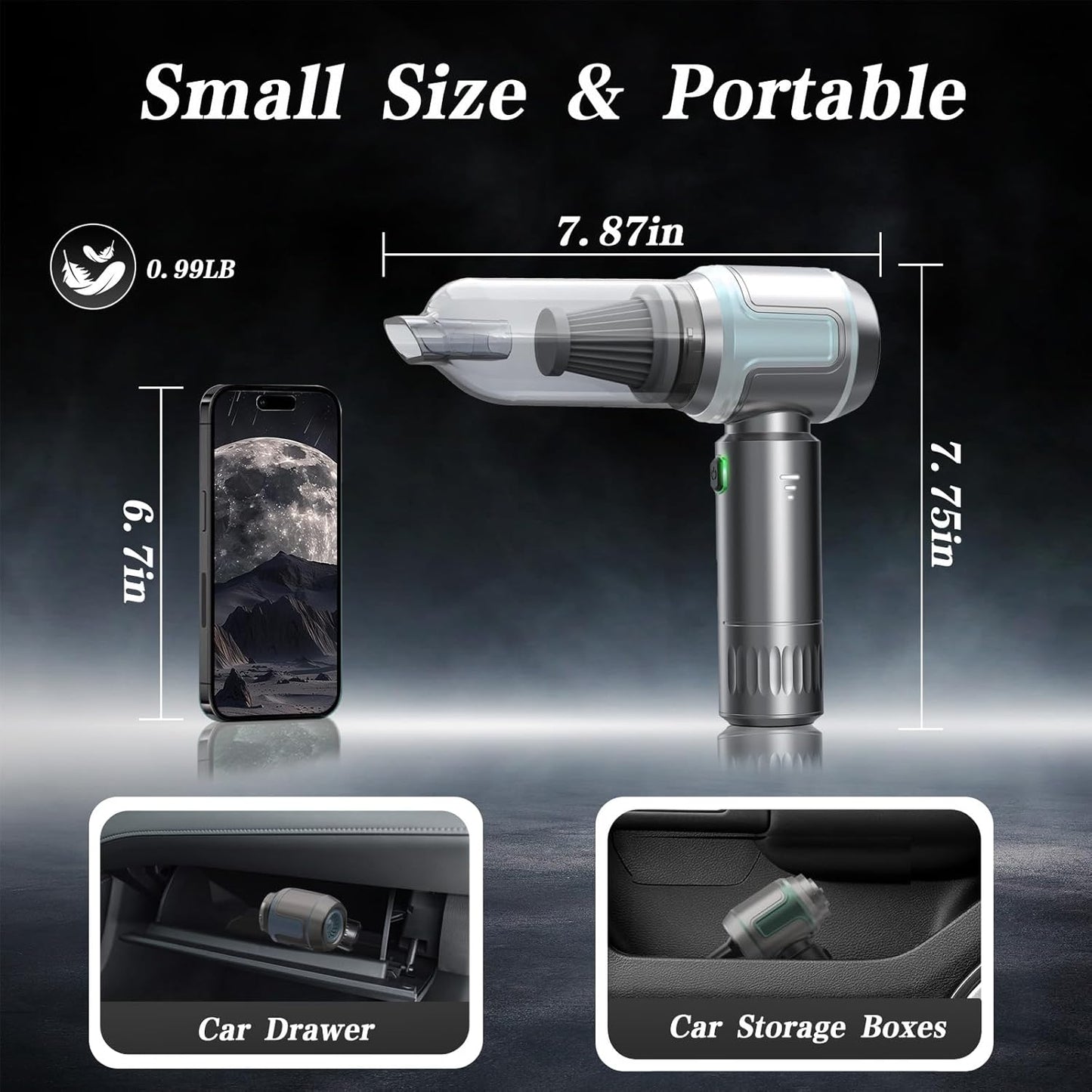 Car Vacuum Cleaner,16000PA High Power Mini Vacuum Cleaner, 7-in-1 Rechargeable Handheld Vacuum, Portable Cordless Compressed Air Duster & Air Blower for Cars, Home, Office, Pet