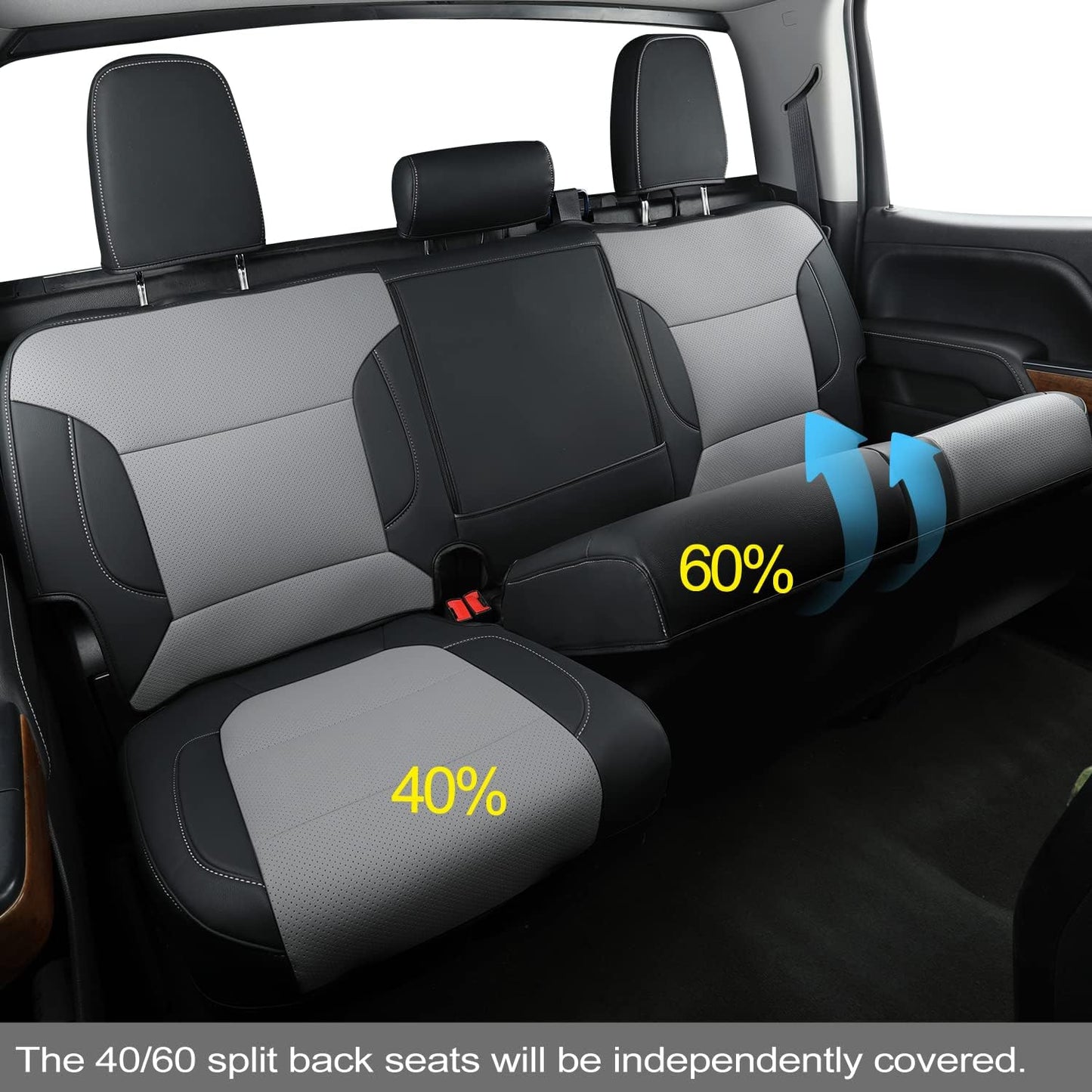 LUCKYMAN CLUB Custom Fit Seat Covers for 2019-2024 2025 Chevy Silverado Sierra 1500 Crew Cab, 2020-2024 2025 Silverado Sierra 2500 3500 Crew Cab (Black&Gray)