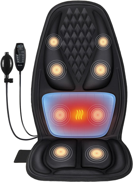 Back Massage Chair Pad with 3D Lumbar Support, Electric Back Massager for Pain Relief, Massage Seat Cushion with 3 Vibration Intensities & 2 Heat Levels