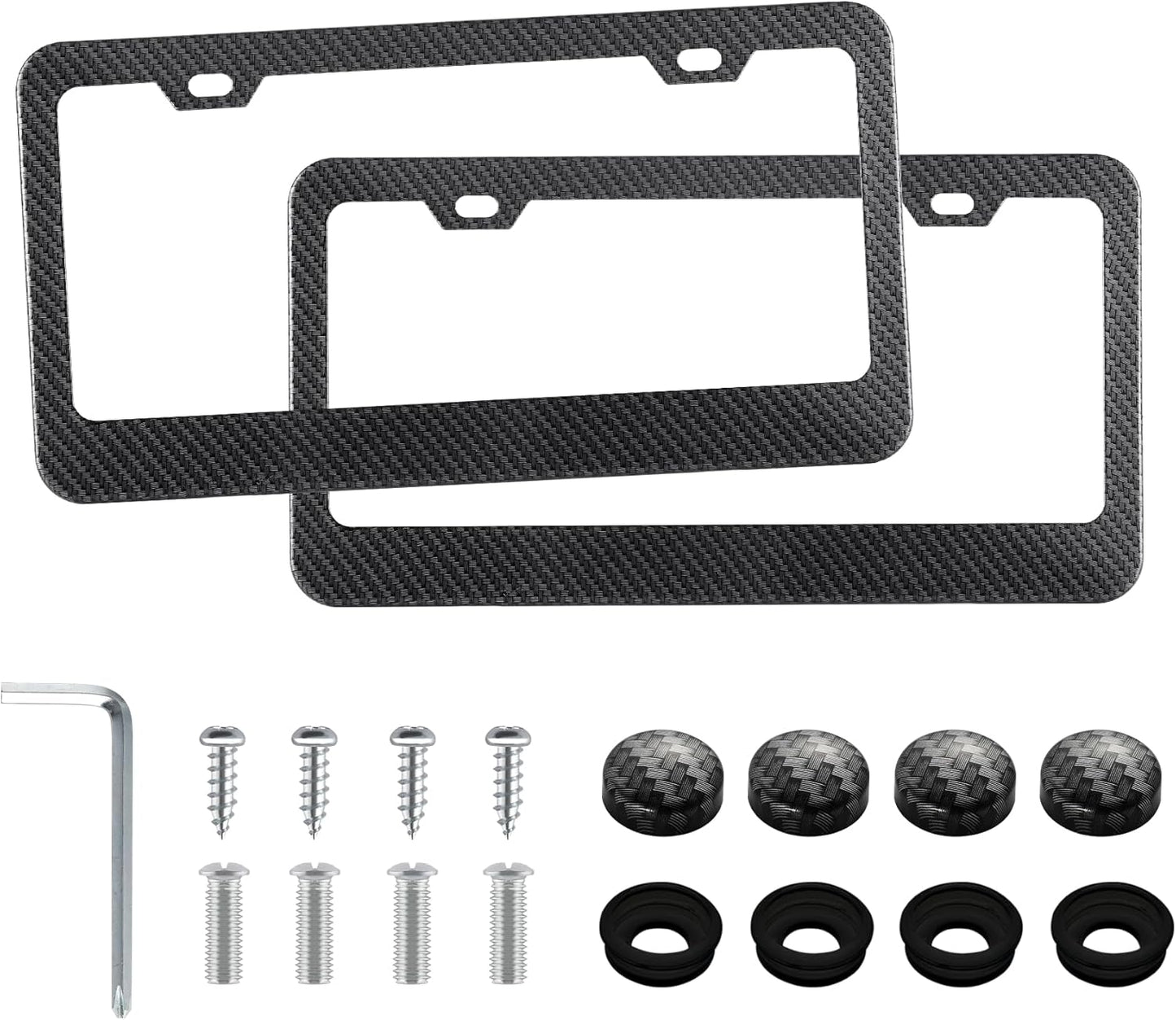 LivTee Carbon Fiber License Plate Frames, 2 Holes Stainless Steel License Plate Covers, 2PCS Car License Plate Holder, Automotive Exterior Accessories, Slim Design with Gasket Cover for US Cars