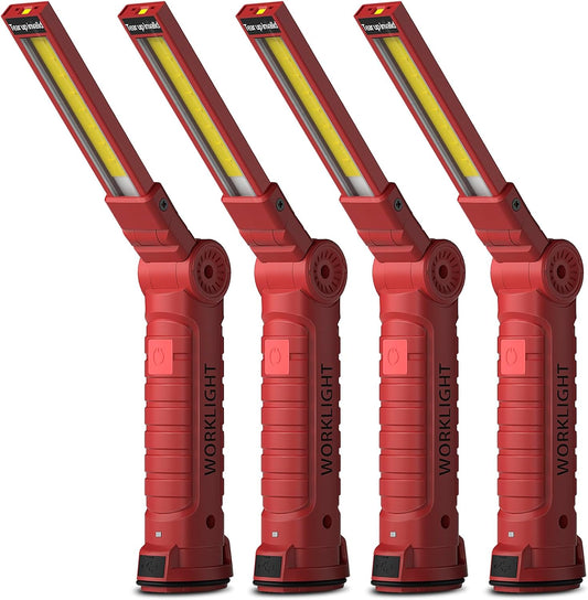 Coquimbo Tool Gifts for Men Dad, Rechargeable Flashlight LED Work Lights Grill Light with Magnetic Base 5 Modes 360° Rotate Mens Dad Husband Him Gifts (4 Pack Red)