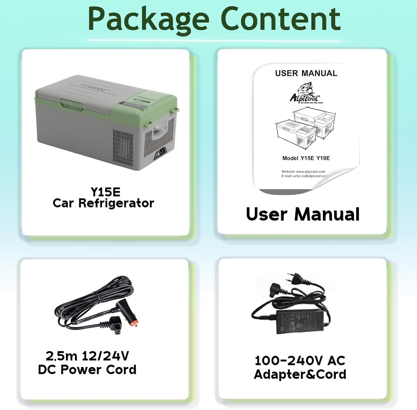 Alpicool Y15E Portable Fridge 12 Volt Car Refrigerator 17 Quart Freezer for Fishing, Camping, RV, Truck, Boat-12/24V DC