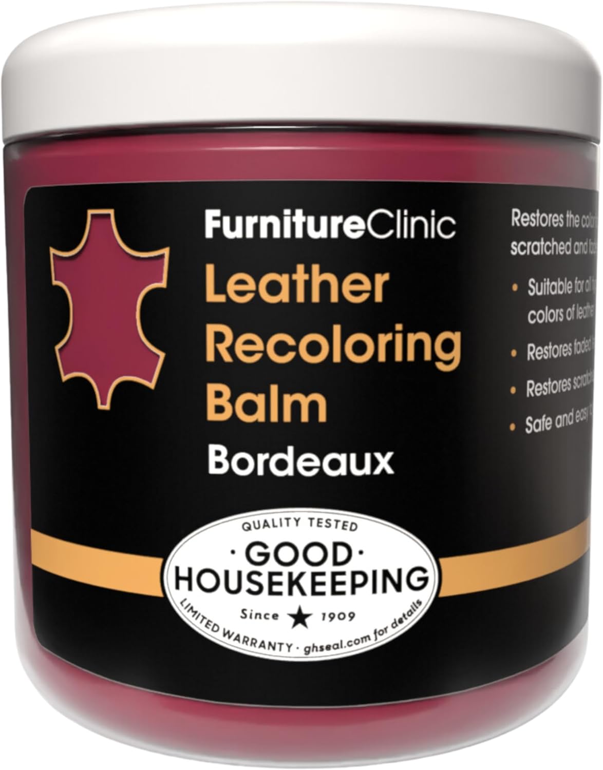 The Original Leather Recoloring Balm by Furniture Clinic - Bordeaux Leather Dye for Furniture, Couches & Car Seats - Restore Scratched, Faded, & Damaged Surfaces