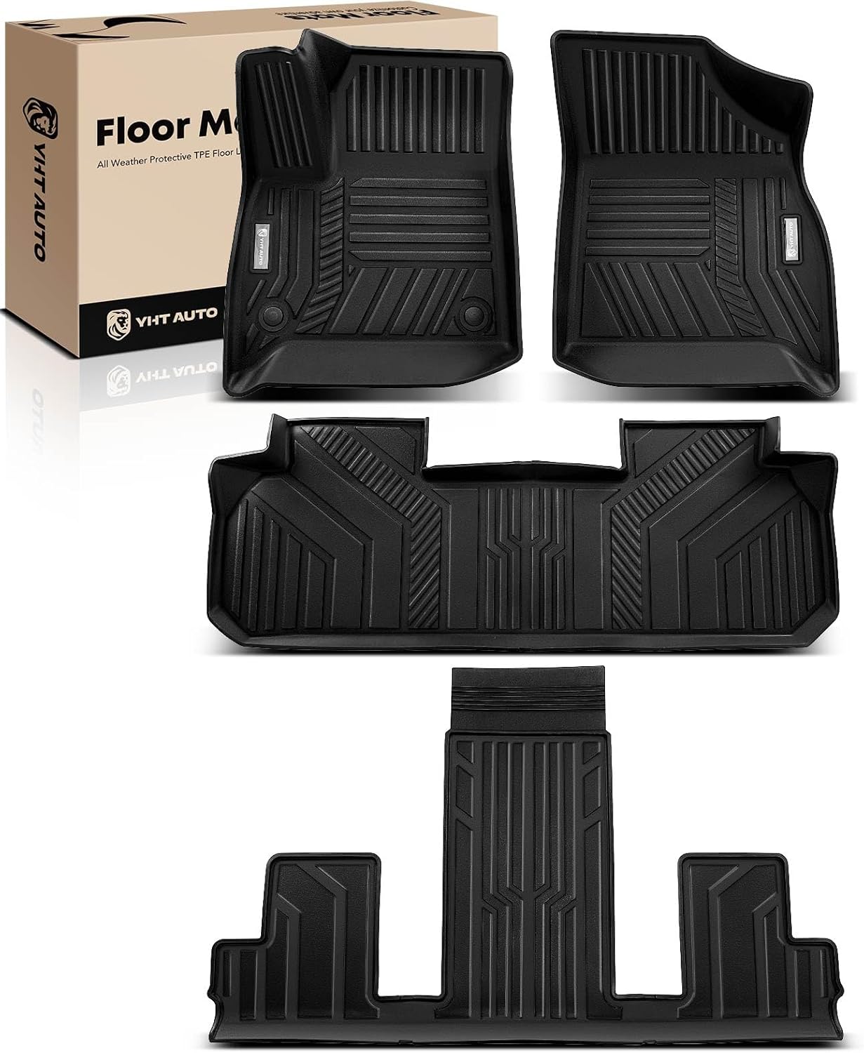 YHTAUTO Floor Mats Compatible with 2018-2024 Chevrolet Traverse 7 Seats with 2nd Row Bucket Seats, TPE All Weather Car Mats Waterproof Anti-Slip Odorless Floor Liner 1st & 2nd & 3rd Row