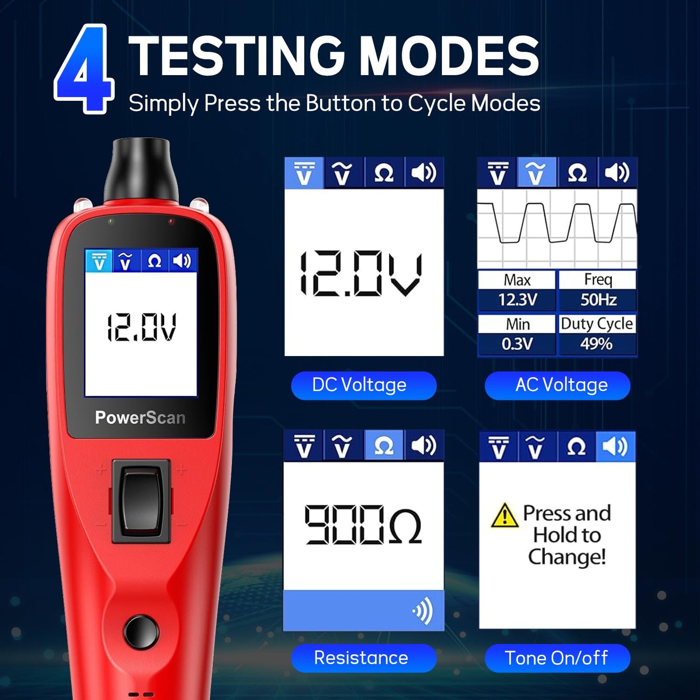 Autel PowerScan PS100 Power Circuit Probe Tester - 2025 12V 24V Car Circuit System Diagnostic Tool, Open Breaker Short Finder, Read AC/DC Resistance, Activate Component, w/ 20ft Cable, for 99% Cars