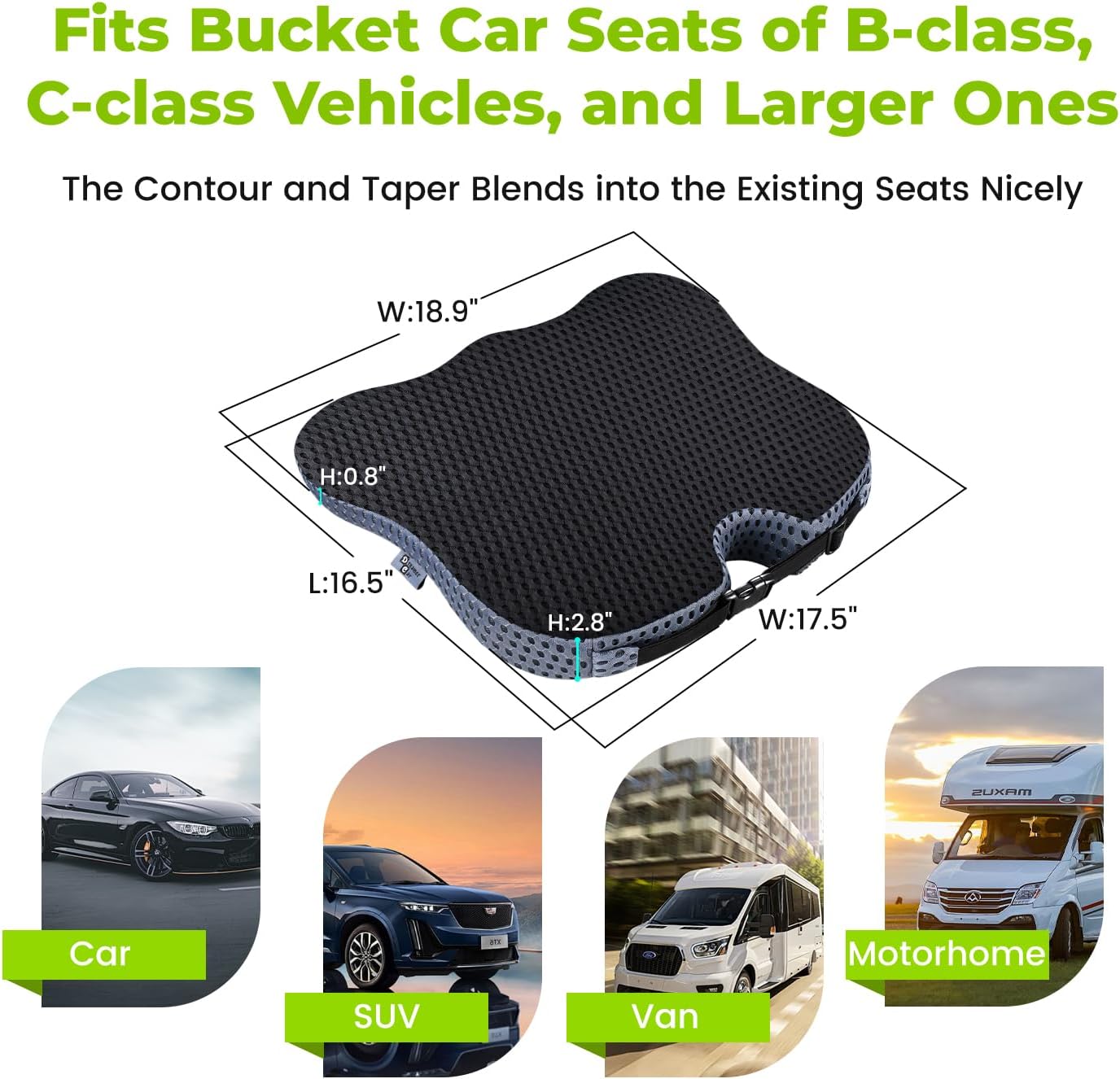 Soft Dense Memory Foam Car Seat Cushion for Driving - Seat Cushion for Car Seat Driver with Wedge Design & Raised Back to Broaden Vision, Provides Comfort for Lower Back & HIPS (Passenger Use Too)