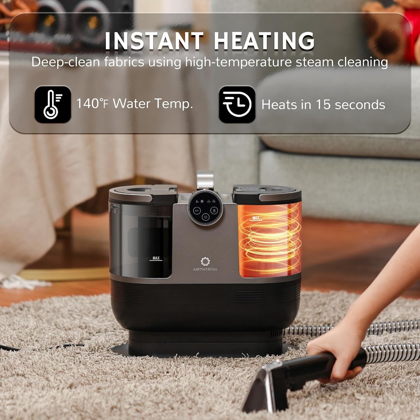 Airthereal S1 Carpet Cleaner Machine, Instant Heating Portable Upholstery Spot Cleaner, Shampooer Machine with Self-Cleaning, 14 Kpa Stain Remover Deep Cleaner for Pets, Stairs, Car Seat and Couch