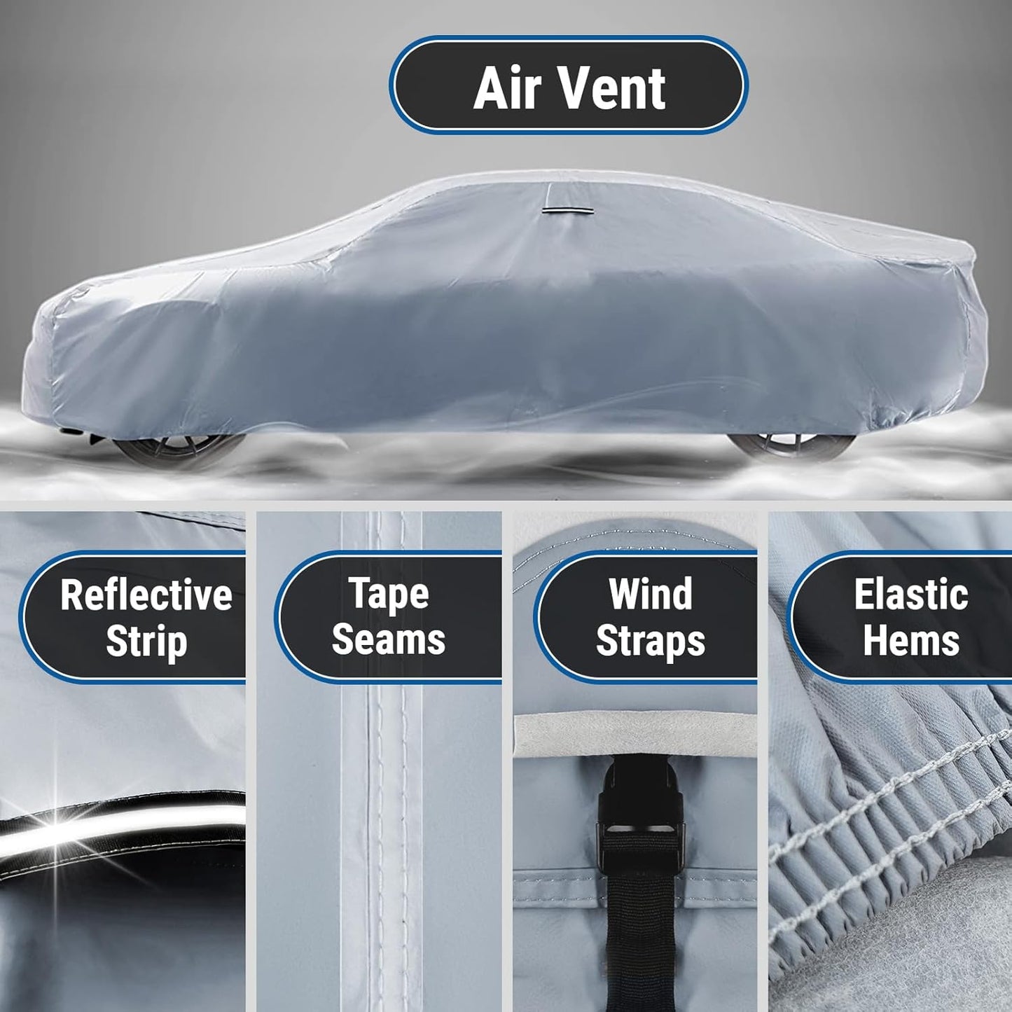 iCarCover Custom Car Cover for Buick Reatta (1988-1991) Waterproof All-Weather Rain Snow UV Sun Protector Full Exterior Indoor Outdoor Car Cover (Stripe - Gray/Black)